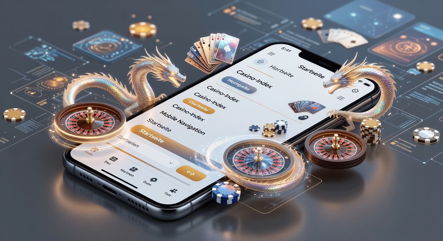 Darstellung einer mobilen Casino-Startseite mit Fantasy-Motiven und geschichteten Indizes