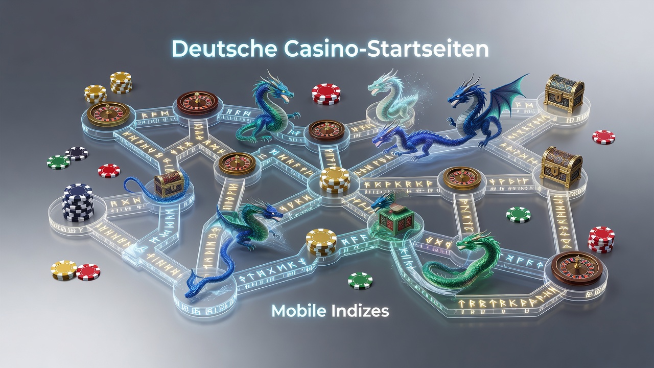 Fantasy-Motive auf einer deutschen Casino-Homepage mit geschichteten Navigationspfaden