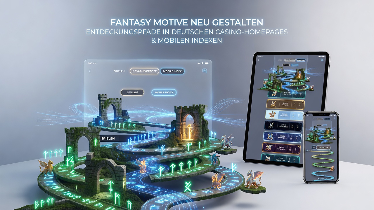 Mobile Casino-Index mit Fantasy-Motiven und mehrstufiger Navigation