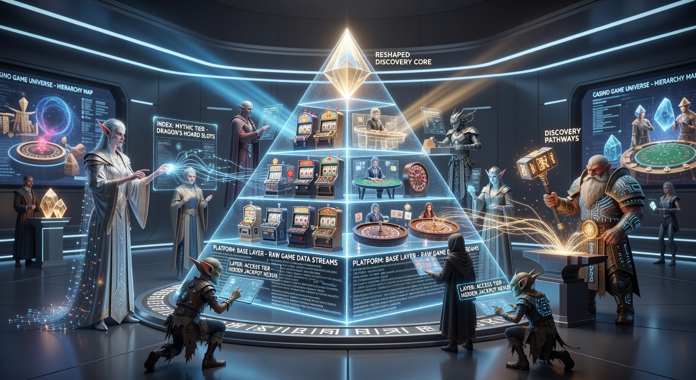 Darstellung von fantasy-basierten Hierarchien in Casino-Plattformindizes mit thematischen Ebenen für Spielentdeckung