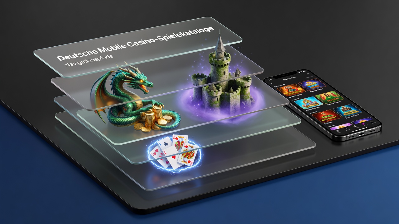 Darstellung geschichteter Navigationspfade in einem mobilen Casino-Katalog mit Fantasy-Motiven