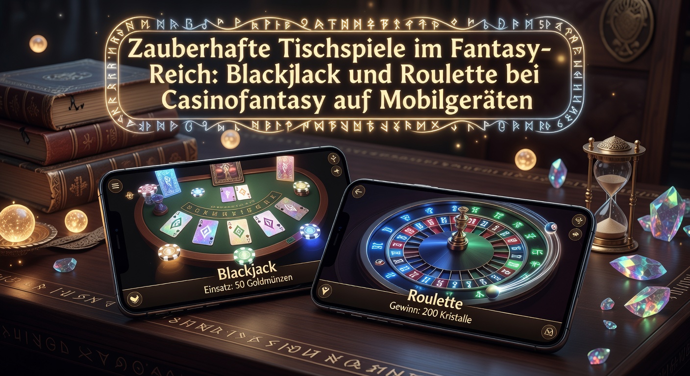 Zauberhaftes Blackjack auf einem Mobilgerät inmitten eines fantasy-magischen Tischs bei Casinofantasy